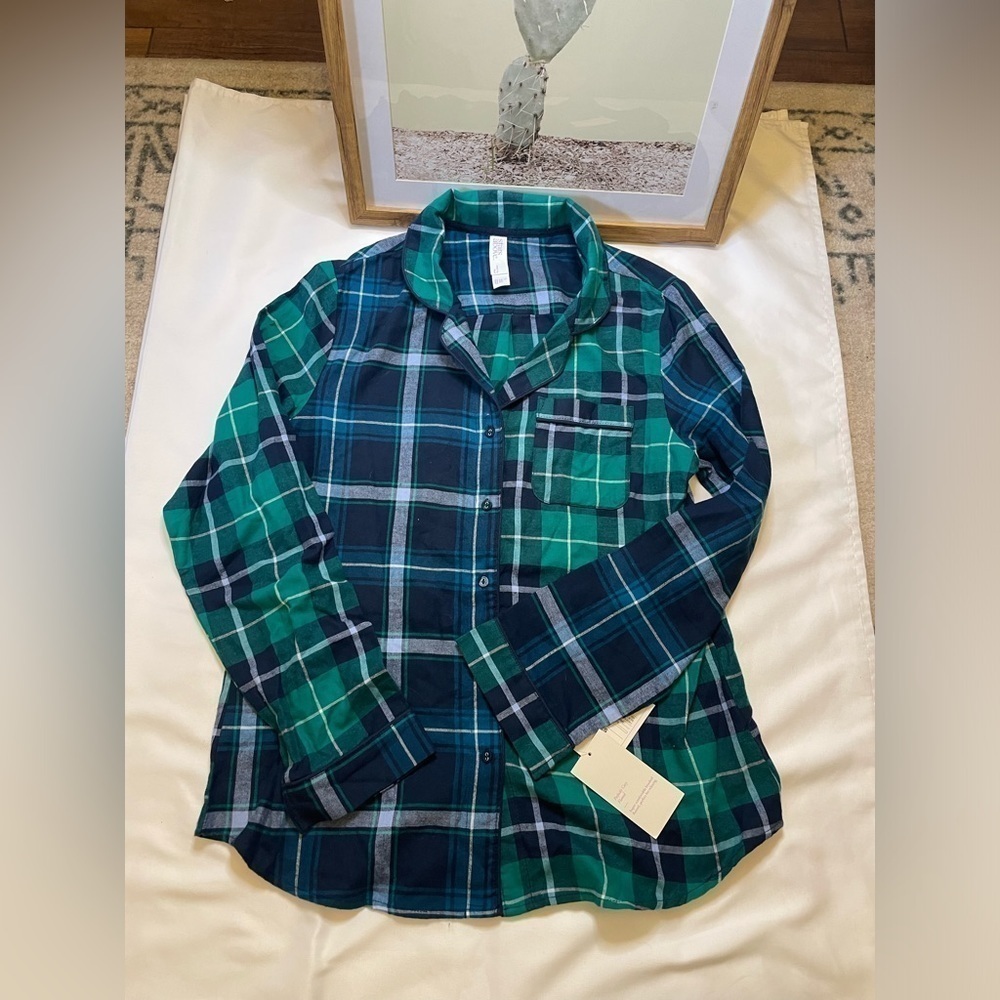 NWT Stars Above size small plaid green button up pajama shirt - Picture 1 of 12